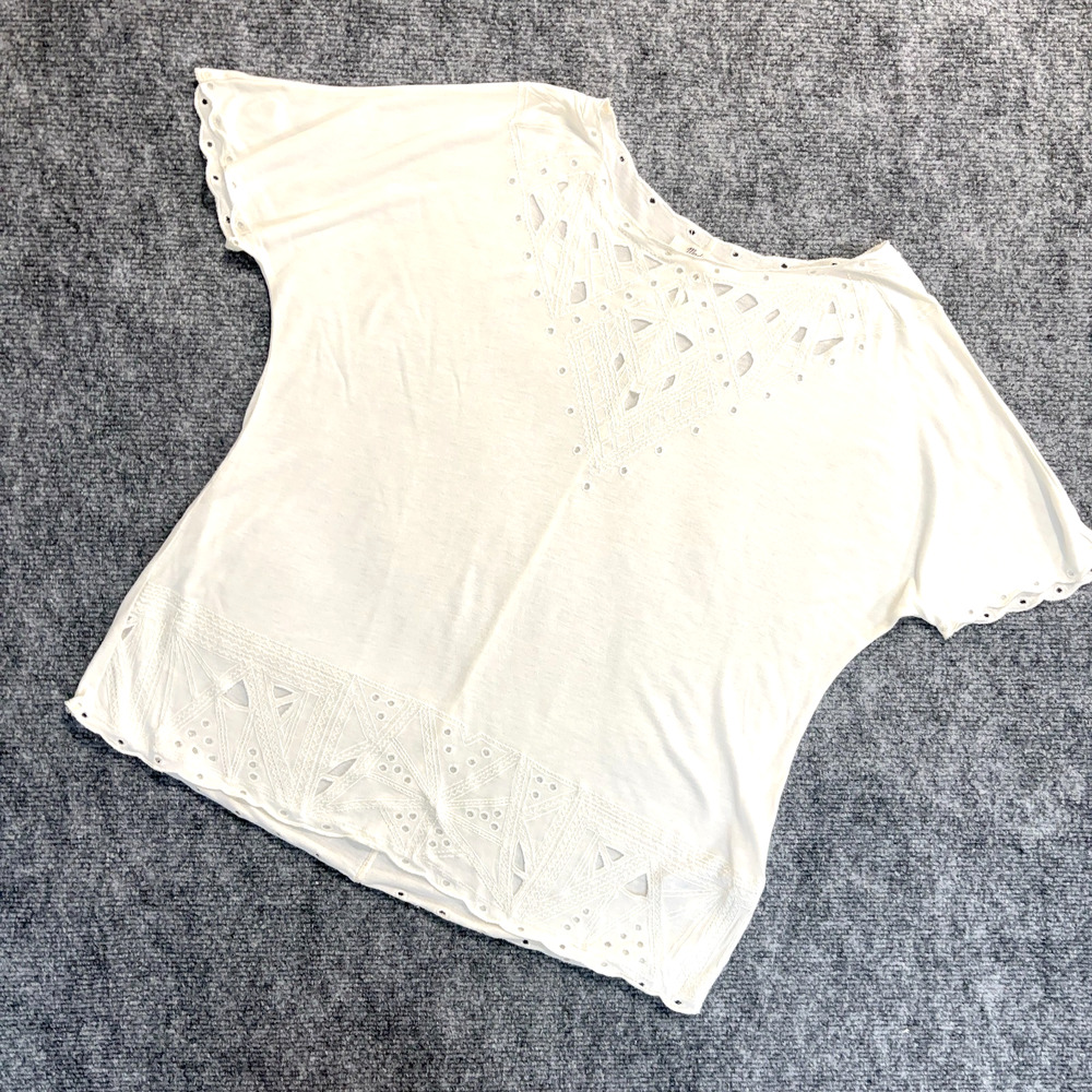 Madewell Ivory Embroidered Eyelet Flutter Sleeve Top XS Relaxed Boho Viscose